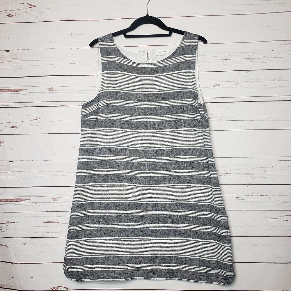 beachlunchlounge Striped Sleeveless Linen Blend Shift Dress